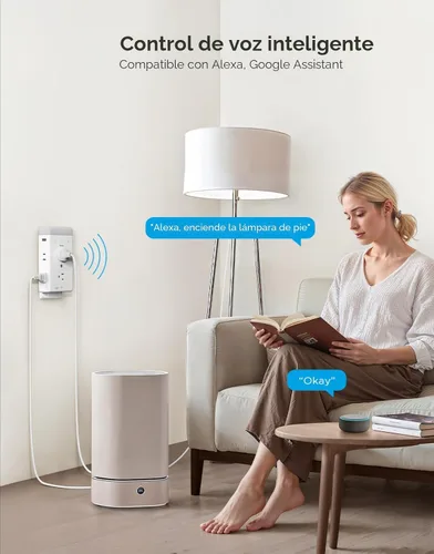 Vista 3 de Extensión de enchufe inteligente Govee, tira de alimentación inteligente de 3 lados con 2 tomas inteligentes y 2 puertos USB con luz nocturna RGB