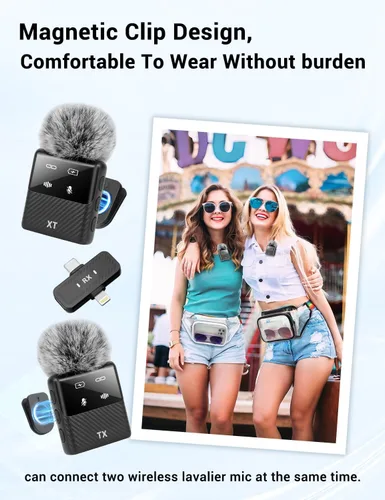 Vista 7 de Mini micrófono inalámbrico Lavalier para iPhone, iPad, teléfono Android, reducción de ruido, clip magnético Plug and Play, micrófono de solapa