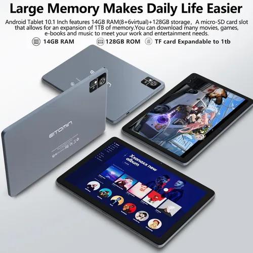 Vista 3 de EITOMIN Tablet de 10 pulgadas 2026 Última tableta Android con 128GB ROM+14GB RAM+1TB Expandir Octa-Core 5G WiFi 4G Celular para T-Mobile 13MP+8MP