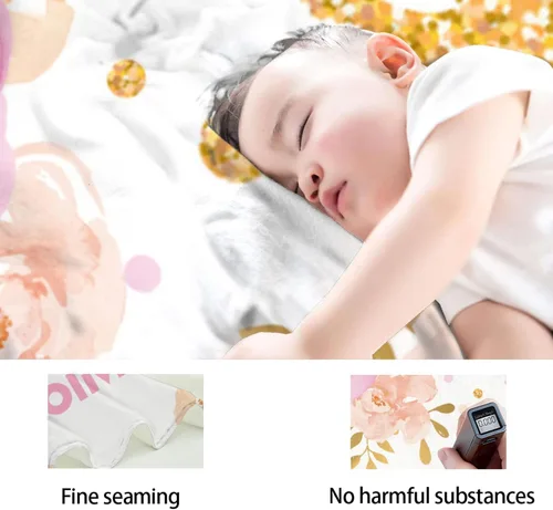 Vista 6 de Manta personalizada con nombre, manta de bebé súper suave con nombre, flor y corona, regalos para bebés y niñas, adecuada para recién nacidos