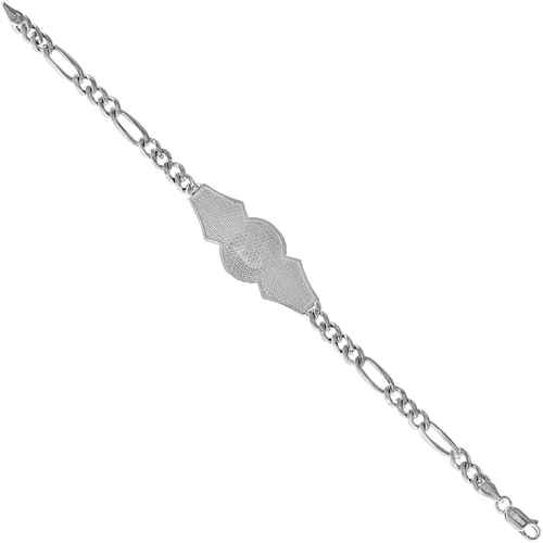 Vista 3 de Pulsera de plata de ley Santa Muerte para mujer con eslabones Figaro de 12 pulgada de ancho, disponible 7-8 pulgadas