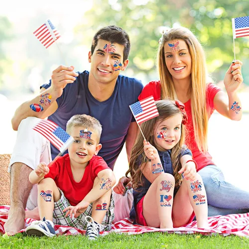 Vista 7 de HOWAF 96 tatuajes temporales del 4 de julio, calcomanías de tatuaje del Día de la Independencia para decoración de fiestas temáticas patrióticas