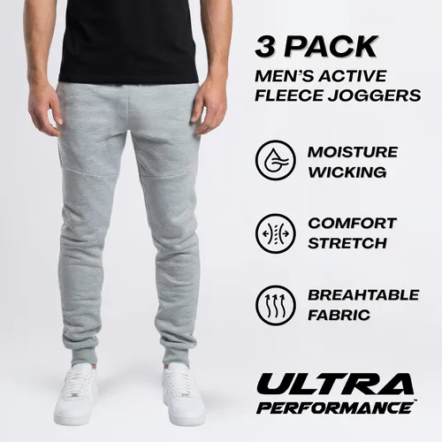 Vista 2 de Ultra Performance 3 Pack Fleece Active Tech Joggers for Men, Mens Sweatpants with Zipper Pockets