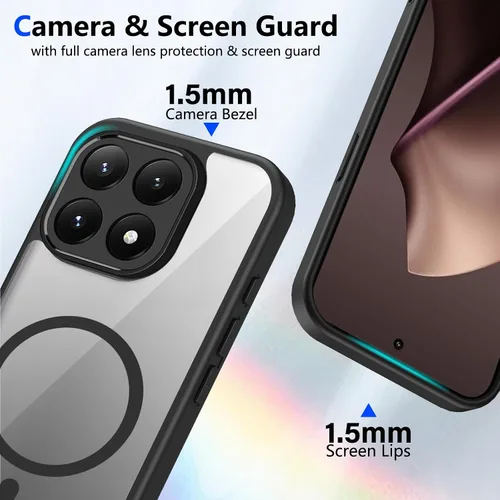 Vista 358 de Funda magnética transparente compatible con Xiaomi 17T, color negro 2 en 1 PC + TPU cubierta de teléfono a prueba de golpes, carcasa protectora
