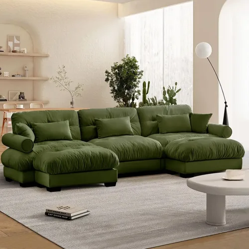 Vista 61 de Reposapiés Otomano Tapizado de Terciopelo con Cojín para Sofá Seccional Sofá 300 libras para Sala de Estar (Beige)