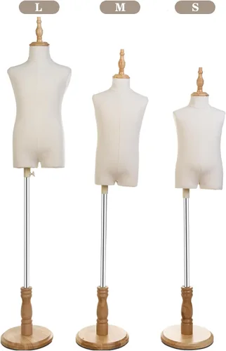 Vista 6 de Maniquí de forma de vestido para niños con soporte de madera para ventana de ropa (S(2-3 años))