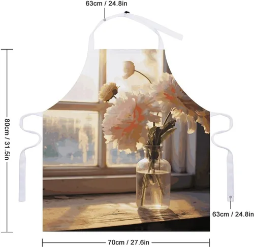 Vista 2 de MUSM Window Flower Apron，Classic Vintage Funny with Pockets Aprons,Adjustable Bib Waterdrop Resistant for Kitchen Cooking Restaurant BBQ Painting