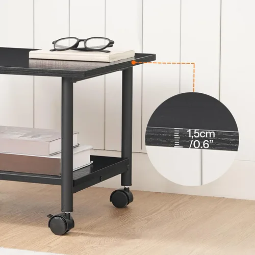 Vista 7 de HOOBRO Soporte para impresora, carrito de impresora industrial debajo del escritorio de 2 niveles con estante, estante de almacenamiento móvil Negro
