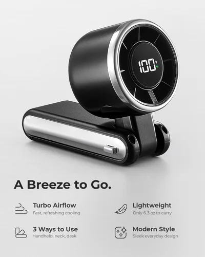 Vista 2 de Ventilador Portátil de Mano Turbo - 5 Velocidades Alta Velocidad 4000mAh Mini Ventilador de Mano Personal Recargable Sopla Aire Frío, Operado por