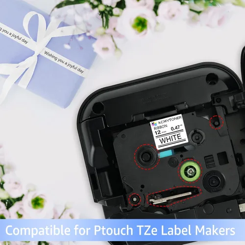 Vista 3 de Paquete de 3 cintas de satén compatibles con Ptouch TZe-R231 TZ-R231 TZe de 0.472 in, 0.47 pulgadas, cinta de tela negra sobre blanca para Ptouch