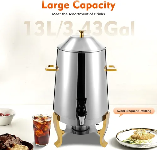 Vista 3 de Dispensador de bebidas aislado de 3.43 galones, dispensador de bebidas calientes de acero inoxidable de 54 tazas con grifo, dispensador portátil
