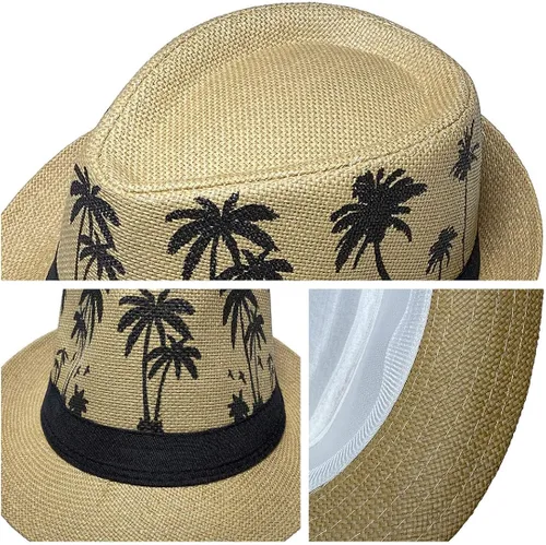 Vista 3 de JK Home Sombrero de paja hawaiano Fedora para hombres y mujeres unisex Trilby Panamá verano sol jazz disfraz de fiesta