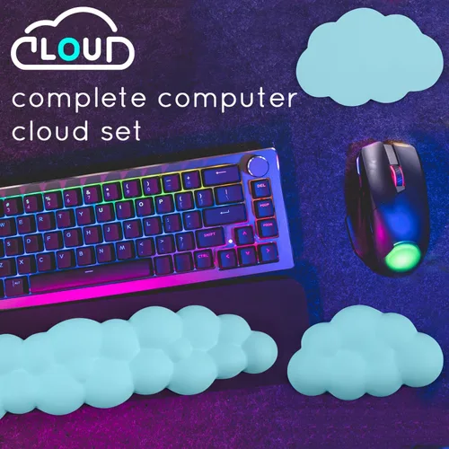 Vista 6 de Reposamuñecas Cloud para teclado y mouse de computadora - Soporte ergonómico de espuma viscoelástica con base antideslizante - Soporte extendido