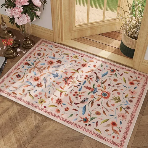 Vista 45 de Alfombra de entrada vintage con medallón floral de 2 x 3 pulgadas, lavable a máquina, alfombra de entrada de pelo bajo, suave, pequeña, alfombra