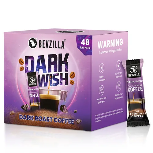 Vista 6 de Bevzilla Dark Wish - Café en polvo fuerte tostado oscuro, caja de 48 bolsitas, café instantáneo, café más fuerte, expreso, capuchino, café