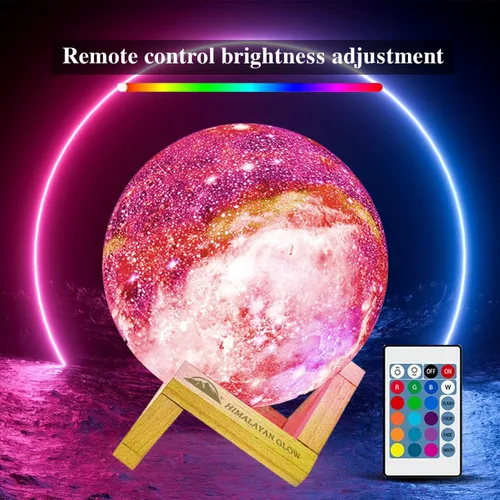 Vista 5 de Himalayan Glow Lámpara de luz nocturna 3D con galaxia y luna, luz de luna NSL de 5.9 pulgadas, 16 colores LED, regalos para niñas, niños, mujeres