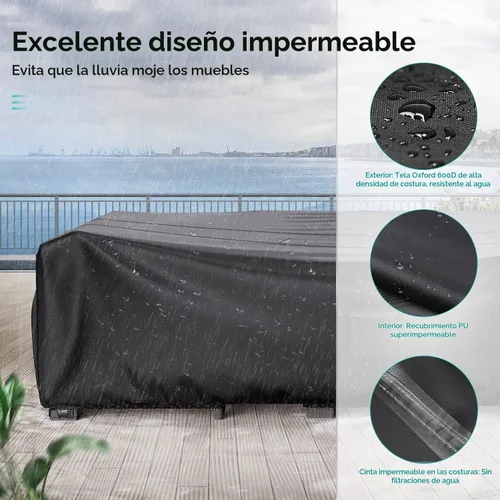 Vista 3 de Cubiertas impermeables para muebles de patio al aire libre 62" L×42 Negro