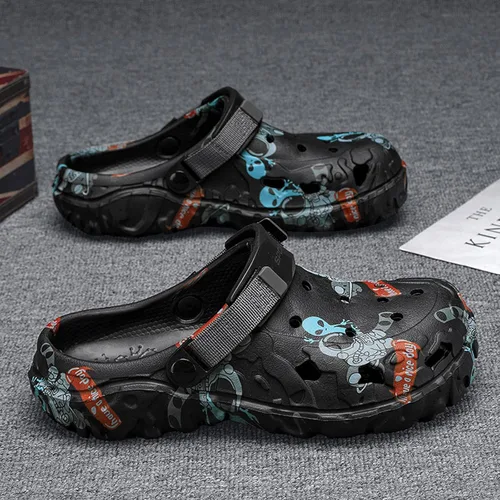 Vista 3 de SECHRITE Zuecos para hombre deportivos al aire libre, antideslizantes, con amortiguación, para playa, sandalias de casa con correa trasera ajustable