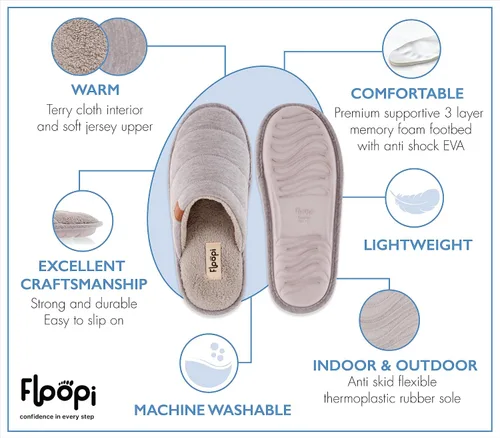 Vista 3 de Floopi House Slippers for Women, Soft Ribbed Knit Closed Back Women Slipper, Multiple Layered Comfy Memory Insole Foam with Jersey Outsole