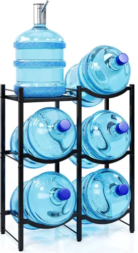Vista 11 de TC-HOMENY Soporte para jarra de agua de 5 galones, estante de 3 niveles para dispensador, soporte organizador para hogar y oficina (negro)