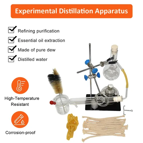 Vista 2 de Destilador casero Destilación para hacer tu propio aceite esencial, destilador de alcohol Kit de cristalería de laboratorio de química, destilación