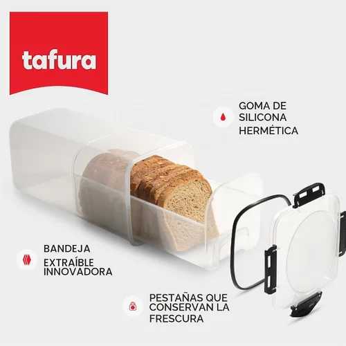 Vista 2 de Tafura Recipiente de almacenamiento de pan con bandeja, caja de pan de plástico, recipiente para pan con tapa hermética, conservador de pan