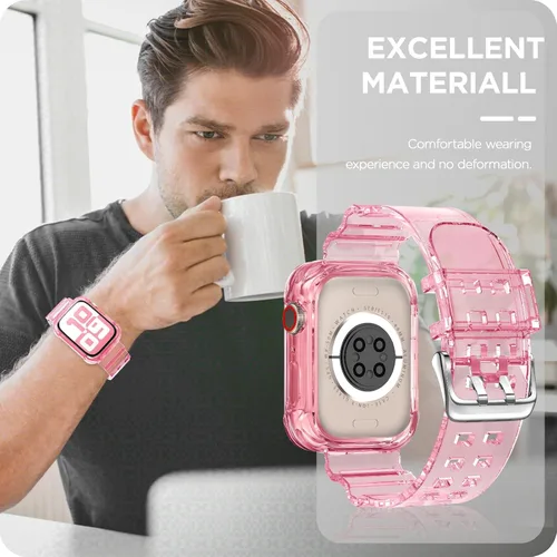 Vista 66 de DABAOZA - Correa transparente compatible con Apple Watch con estuche protector, correa deportiva de TPU con brillo para mujeres y hombres