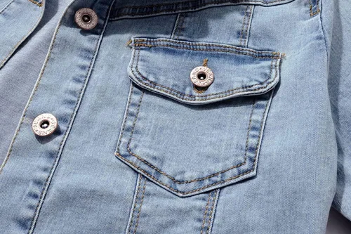 Vista 5 de Chaqueta de mezclilla de manga corta para mujer, con botones, chal elástico