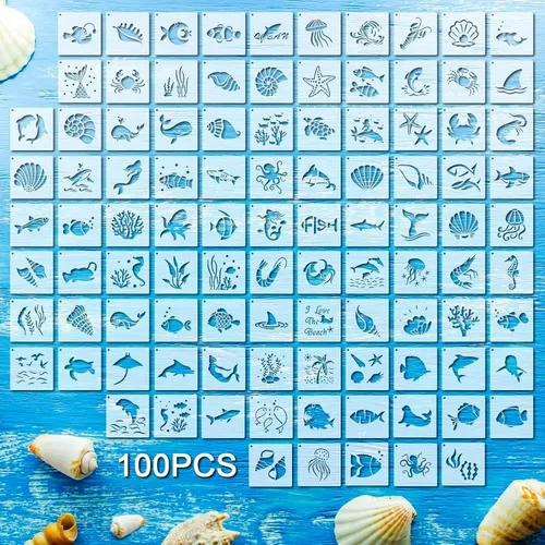 Vista 18 de 100 plantillas para pintar en madera, plantillas reutilizables para manualidades, plantillas de dibujo, papel de pared festivo para bricolaje, álbum