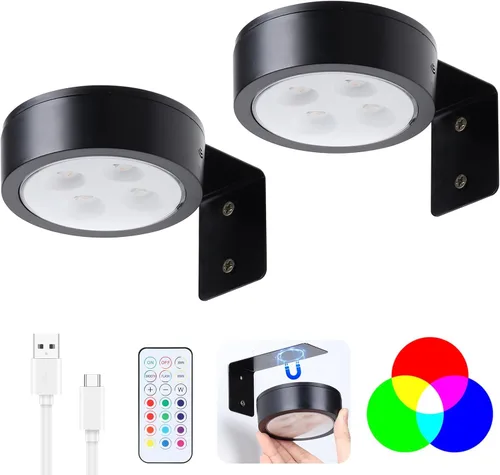 Vista 9 de Paquete de 2 luces inalámbricas para cuadros de pared, luz para cuadros recargable que funciona con batería con control remoto, luz regulable