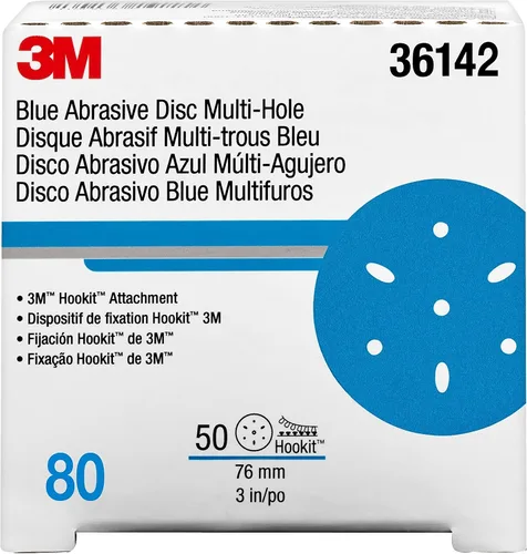 Vista 11 de 3M 3M-36142 Hookit disco abrasivo azul multi-agujero, 3" 80 Grado