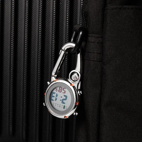 Vista 3 de Clip de brújula digital relojes de hombre blanco y negro, mosquetón impermeable con reloj despertador