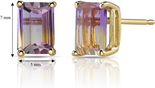 Vista 8 de PEORA Colgante ametrino de oro amarillo de 14 quilates y aretes a juego Colgante de diamante ametrino de talla esmeralda de 1 quilate + aretes