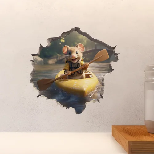 Vista 4 de Adhesivo de pared 3D con agujero de ratón en kayak