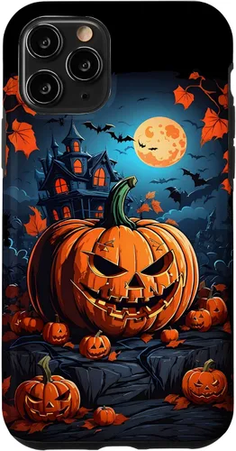 Vista 25 de iPhone 11 Pro Max - Funda para disfraz de Halloween con diseño de calabaza tallada espeluznante