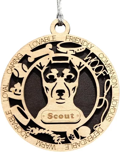 Vista 193 de Adorno de Navidad personalizado para perro Cavalier King Charles Spaniel, redondo de 3 pulgadas, madera cortada con láser de 2 capas, nombre y texto