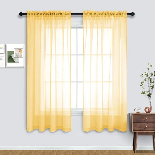 Vista 18 de Cortinas traslúcidas negras de 45 pulgadas de largo para ventanas de baño, juego de 2 paneles, cortinas de media ventana para cocina y dormitorio