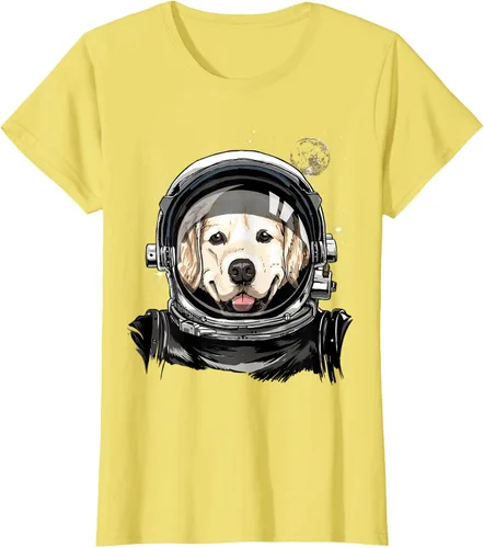 Vista 74 de Camiseta para amantes de los perros de los astronautas del espacio exterior Golden Retriever Lover, Negro