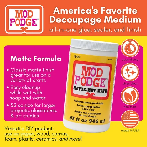 Vista 2 de Mod Podge – Sellador de Waterbase, pegamento y acabado (32-Ounce), cs11303 acabado mate