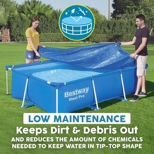 Vista 8 de Bestway Flowclear - Cubierta rectangular de piscina de 7 pies 4 pulgadas x 60 pulgadas para piscinas sobre el suelo, con agujeros de drenaje