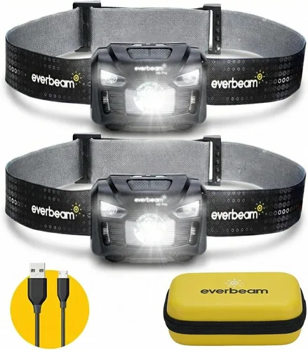 Vista 8 de Everbeam - Linterna de cabeza led recargable H6 Pro, con control de sensor de movimiento, 650 lúmenes de brillo, 30 horas de autonomía, 1200 mAh