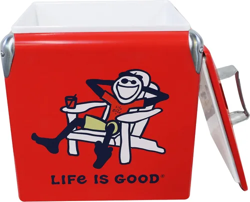 Vista 6 de Leigh Country Life is Good - Hielera metálica roja, diseño gráfico Adirondack Jake, portátil con asa de transporte