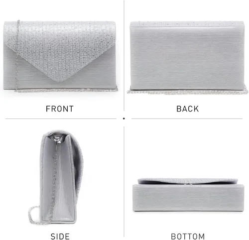 Vista 4 de Dasein Bolso de mano de satén esmerilado para mujer, bolso cruzado para fiesta, graduación, boda, sobre