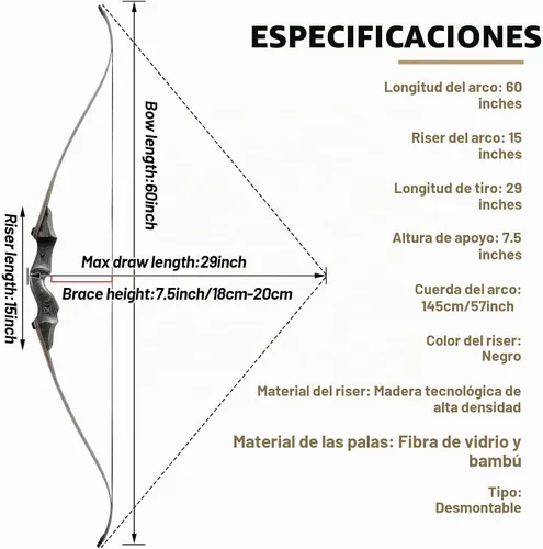 Vista 3 de Arco recurvo de 60 pulgadas Black Hunter Takedown - Arco de caza y flechas de 20 a 60 libras, con carcaj de flechas, arcos de tiro con arco de mano