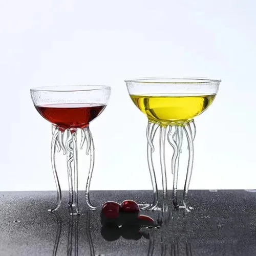 Vista 7 de Taza de cristal mágica de medusas oceánicas coloridas para cóctel o Martini, vajilla única para bar o cocina