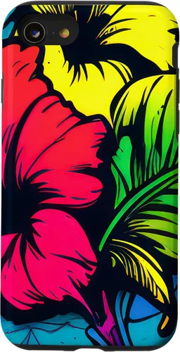 Vista 13 de Funda para iPhone 15 con diseño de flor de hibisco, diseño de graffiti botánico bohemio