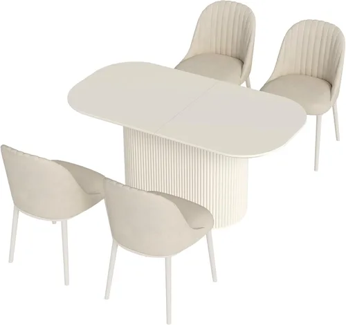 Vista 9 de Juego de mesa de comedor ovalada de 62.99 pulgadas para 4, juego de mesa de cocina de 5 piezas, mesas de comedor modernas con 4 sillas para cocina
