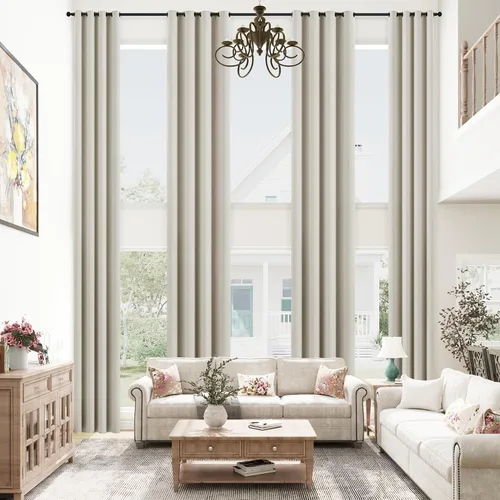Vista 11 de mstexa Cortinas opacas beige para techo alto sala de estar, cortinas extralargas de lino sintético con ojales para cortinas de casa de 2 pisos