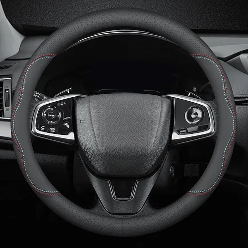 Vista 9 de HAOTULE Funda universal para volante de automóvil, de piel de napa, 15 pulgadas, color negro