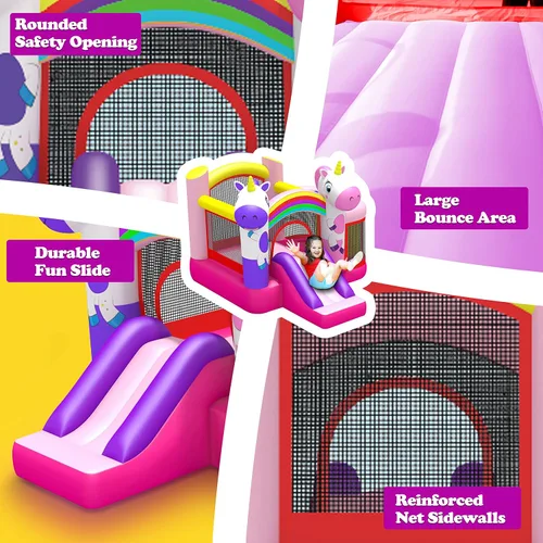 Vista 4 de SereneLife Castillo inflable de casa de rebote, casa de despedida de fiesta con tobogán, castillo para niños al aire libre o interior, tobogán